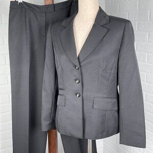 Evan Picone Pant Suit‎ Women 10P 38/32Wx28L Black Texture Stripe Classic Career